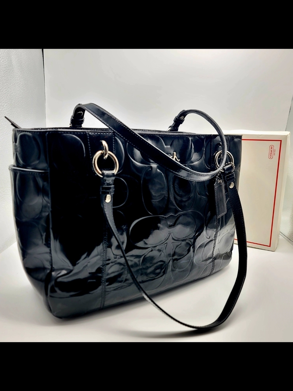 Coach Black Patent Signature Tote Shoulder Bag